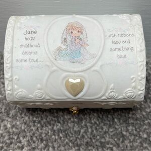 Precious Moments porcelain June/Pearl birthday treasure chest shape trinket box